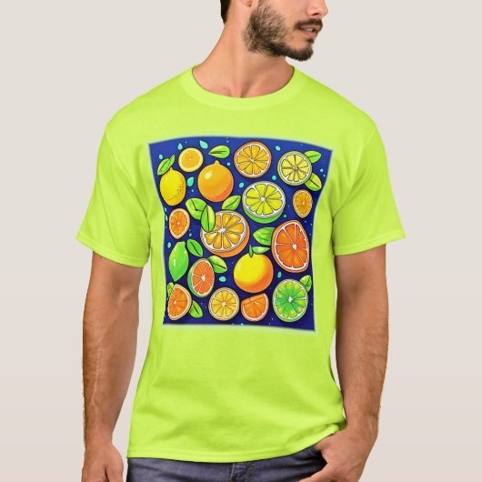 フレッシュ柑橘類スライスパターン Tシャツ (正面)