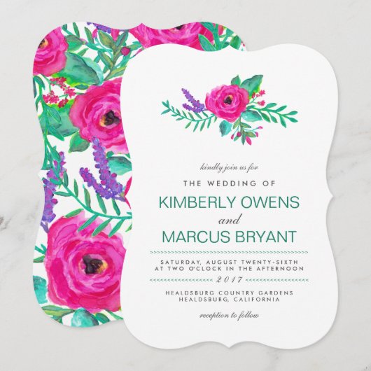 フレッシュ花模様結婚式招待状/フローラバック 招待状 (正面/裏面)