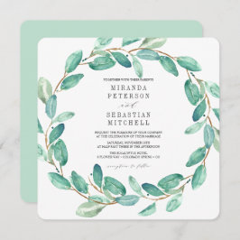 フレッシュ葉ユーカリリースボタ結婚ニカル 招待状