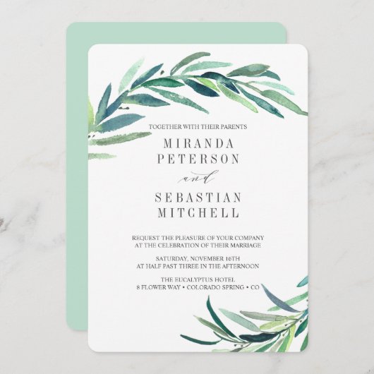 フレッシュ葉ユーカリ結婚枝 招待状 (正面/裏面)