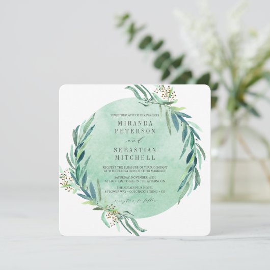 フレッシュ葉ユーカリ結婚植物薬 招待状 (スタンド正面)