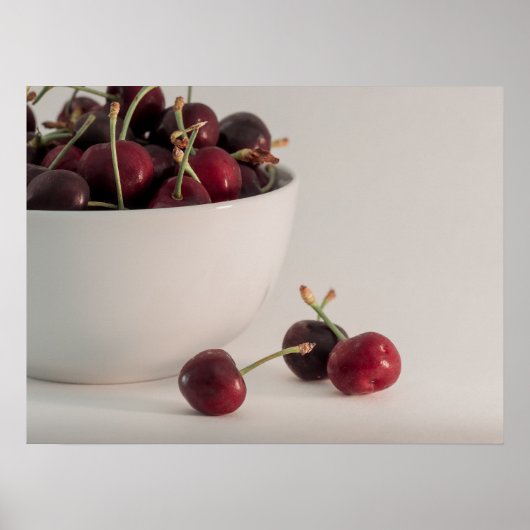 フレッシュ赤さくらんぼボウルミュートトーンのフルーツ写真 ポスター (正面)