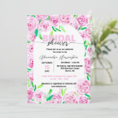 フレッシュ鮮やかピンクウォーターカラーバラブライダルシャワー 招待状 (スタンド正面)