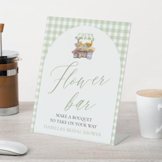 フレッシュ・オフ・ザ・マーケット・セイジグリーン・ギンガムの花屋さん風 フラワーバー 台座サイン (インサイチュ)
