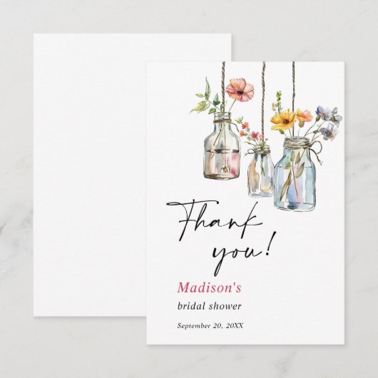 フレッシュ オフ ザ マーケット フローラル ジャー ブライダル シャワー サンキューカード (正面/裏面)