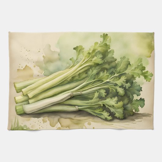 フレッシュ セロリ 水彩画 キッチンタオル (横)