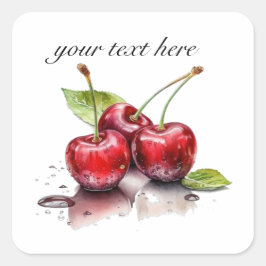 フレッシュ チェリー トリオ in ウォーターカラー、カスタム スクエアシール