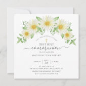 フレッシュ デイジー ローズ フローラル ファースト コミュニオン 招待状 (正面)