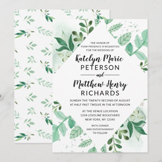 フレッシュ フォリア ボタニカル ウォーターカラー ダイヤモンド ウェディング 招待状 (正面/裏面)