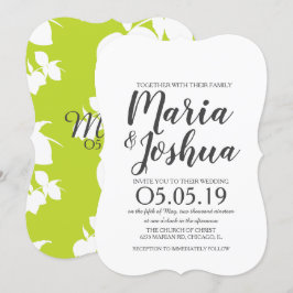 フレッシュ ブライト グリーン レモン シロ パターン ウェディング 招待状