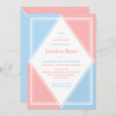 フレッシュ&ライトピンクブルーモダンベビーシャワーきらめく 招待状 (正面/裏面)