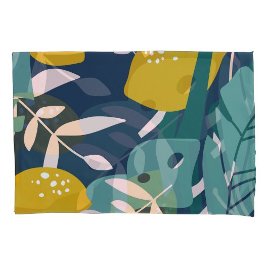 フレッシュ・レモン：重複するヴィンテージ・パターン 枕カバー (正面)