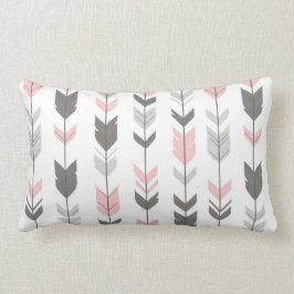 フレッチング矢印の枕 – 白のピンクとグレー ランバークッション