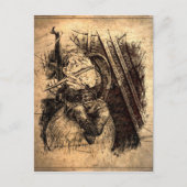 フレットを演奏しながらキノコに座っている幸せな小人 ポストカード (正面)