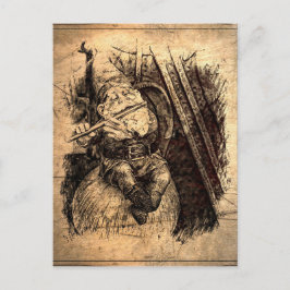 フレットを演奏しながらキノコに座っている幸せな小人 ポストカード