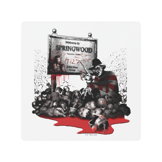 フレディ対ジェイソン | Springwoodへようこそ メタルプリント (正面)