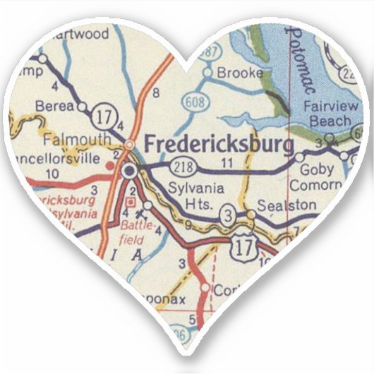 フレデリックスバーグバージニアヴィンテージの地図 シール (正面)