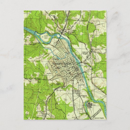 フレデリックスバーグ・バージニアのヴィンテージの地図(1944年) ポストカード (正面)