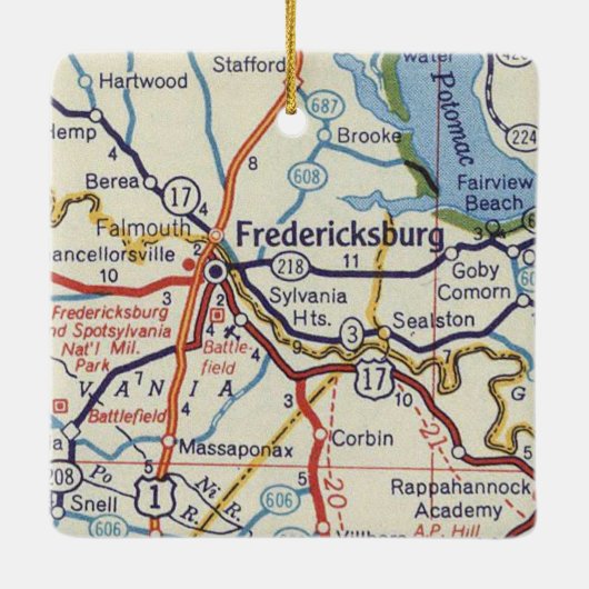 フレデリックスバーグVAヴィンテージの地図 セラミックオーナメント (裏面)