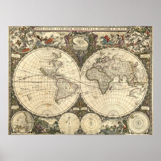 フレデリック・デ・ウィットによる1660年世界地図 ポスター (正面)