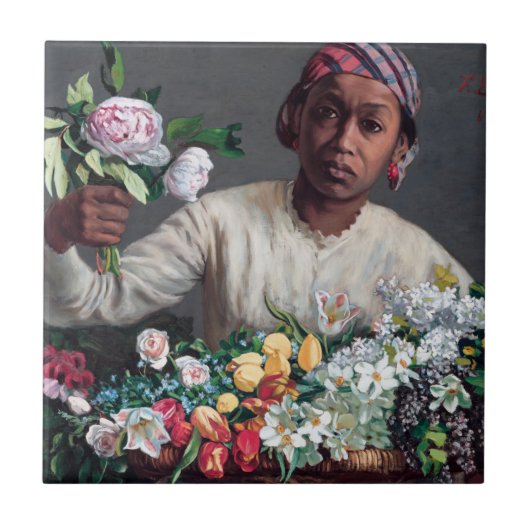 フレデリック・バジル – 牡丹の若い女性 タイル (正面)