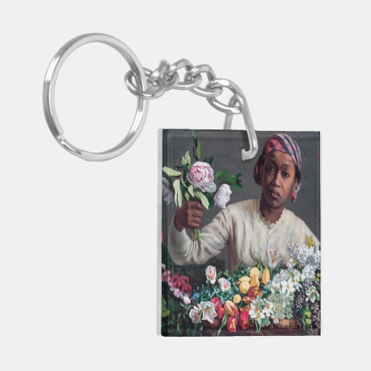 フレデリック・バジール - ピオニーを持つ若い女性 キーホルダー (正面左)