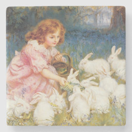 フレデリック・モーガンによる「Girl Feeding the Rabbits」 ストーンコースター