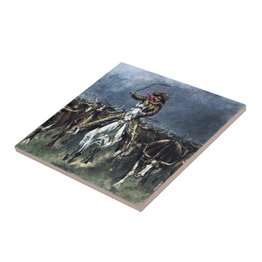 フレデリック・レミンのスタンピード・ウェスタン・アートに捕まる タイル (側面)