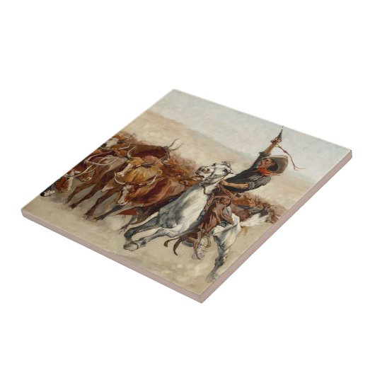 フレデリック・レミントンによるラウンドアップウェスタン・アート タイル (側面)