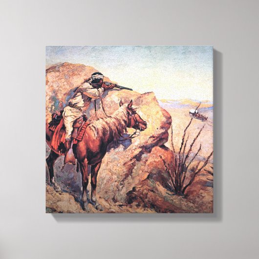 フレデリック・レミントン・ウェスタン・アート「アパッチ・アンブッシュ」 キャンバスプリント (正面)