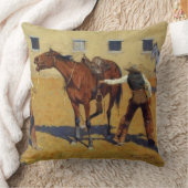 フレデリック・レミントン・ウェスタン・アート「彼の最初のレッスン」 クッション (ブランケット)