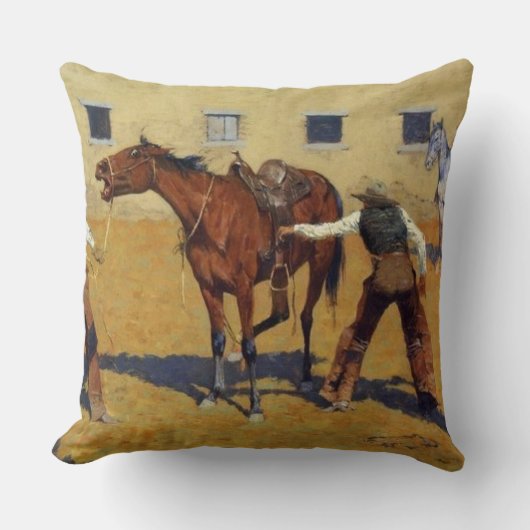 フレデリック・レミントン・ウェスタン・アート「彼の最初のレッスン」 クッション (正面)