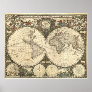 フレドリック・ド・ウィットによる1660年世界地図 ポスター