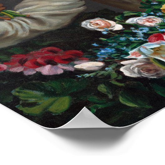 フレドリック・バジルの牡丹を持つ若い女性 ポスター (角)