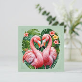 フレミンゴの首 ピンク ハート トロピカル ラブ フレミンゴ 招待状 (スタンド正面)