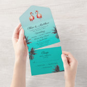 フレミンゴトロピカルビーチオールインワンウェディング招待状 オールインワン招待状 (貼ってはがせる)