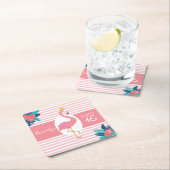 フレミンゴトロピカルピンクとブルーの花16歳 スクエアペーパーコースター (インサイチュ)