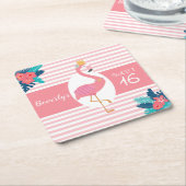 フレミンゴトロピカルピンクとブルーの花16歳 スクエアペーパーコースター (アングル)