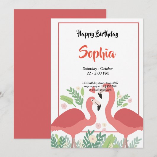 フレミンゴ トロピカル 招待状 (正面/裏面)