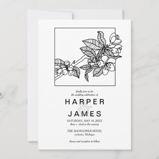 フレモダンームの春さくらんぼが咲く結婚 招待状 (正面)