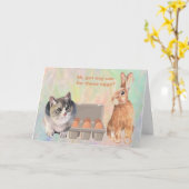 フレンおもしろいズ猫とウサギの復活祭 カード (黄色い花)