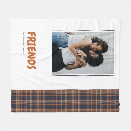 フレンズおもしろいパーソナライズされたオレンジタータンチェック フリースブランケット (正面(横))
