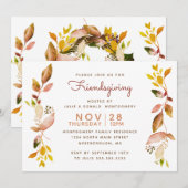 フレンズギビング ウォーターカラー 秋の植物 葉 招待状 (正面/裏面)