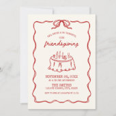 フレンズギビング・ディナー 手描きの感謝祭のごちそう 招待状 (正面)