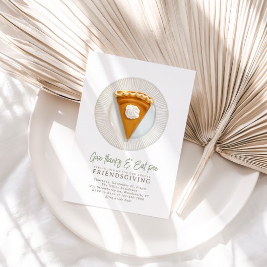 フレンズギビング 水彩オレンジ色のパンプキンパイ 招待状