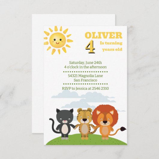 フレンズジャングルアニマルズ誕生日 招待状 (正面/裏面)