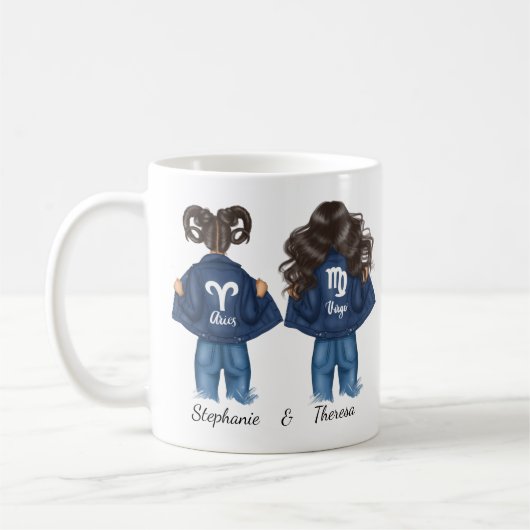 フレンズパーソナライズされた最高のアリー《星座》乙女座ガールジーン コーヒーマグカップ (左)