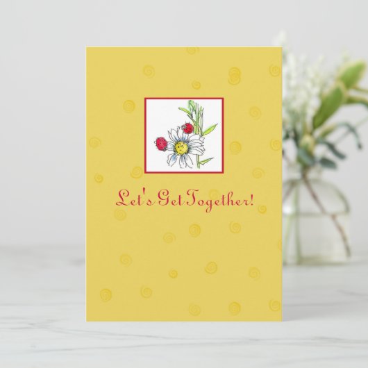 フレンズパーティの招待状レッドラディバグデイジーフラワー 招待状 (スタンド正面)