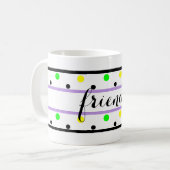フレンズパープルイエローグリーン水玉模様 コーヒーマグカップ (正面左)