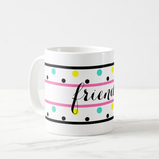 フレンズピンクブルーイエロー水玉模様 コーヒーマグカップ (正面左)